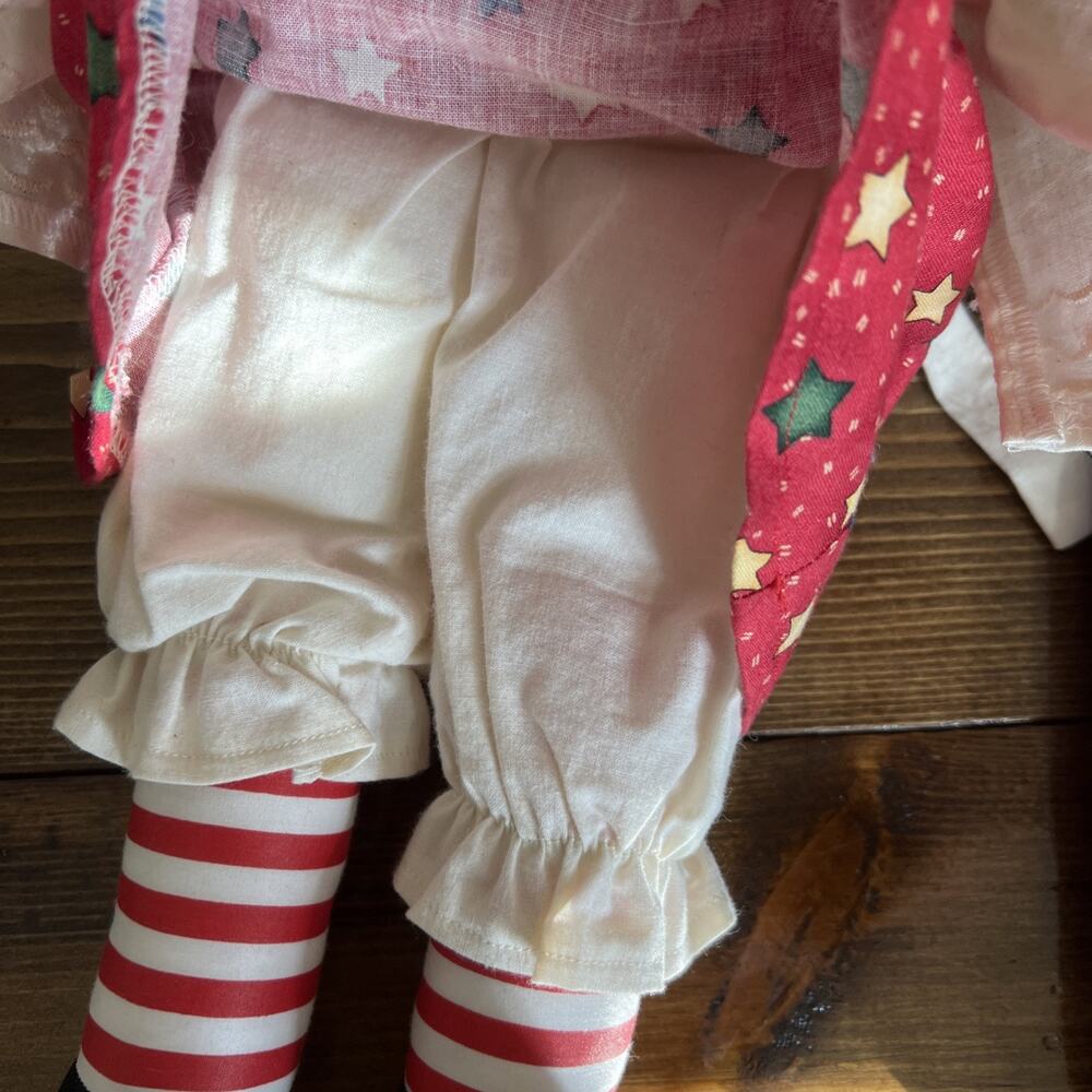 RARE RAGGEDY ANN & ANDY 18” RAG DOLL SET Handmade Red Dress W Stars & Apron VGUC - Picture 6 of 16